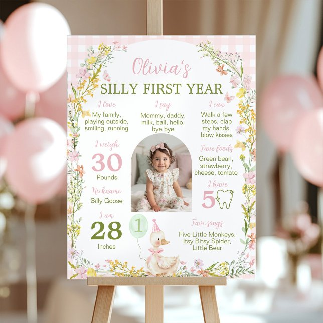 Poster Floral Silly Goose First Year Photo Milestone (Criador carregado)
