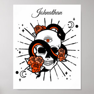 Poster Floral Skull and draped snake