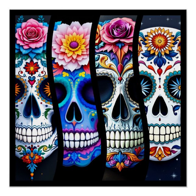 Póster Floral Sugar Skull  (Frente)