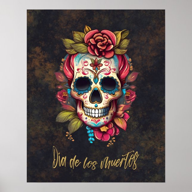 Poster Floral Sugar Skull Día de los Muertos Espanha (Frente)
