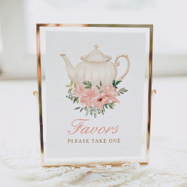 Poster Floral Tea Party Birthday Favorece Sinal