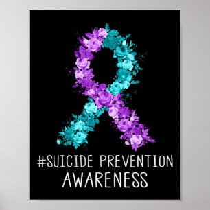 Poster Floral Teal Roxo-Rupa-Fita Prevenção Suicida