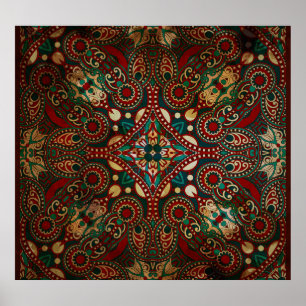 Poster Floral Tradicional Paisley Bandanna Grunge