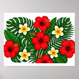 Poster Floral Tropical com Hibisco e Plumeria