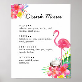 Poster Floral Tropical Paradise Flamingo Drinks Menu