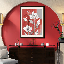 Poster Floral Vermelho e Branco sem enquadramento