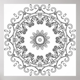 Poster Floral Vine Mandala with Daisy Ring Pattern Art