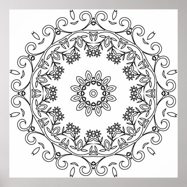 Poster Floral Vine Mandala with Daisy Ring Pattern Art (Frente)