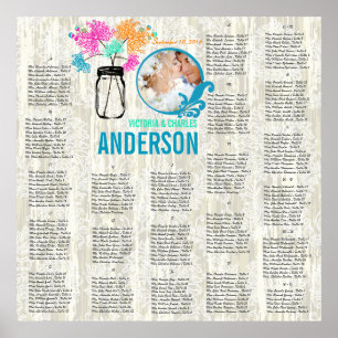 Póster Floral Vintage Modern Mason Jar Seating Chart
