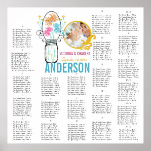 Póster Floral Vintage Modern Mason Jar Seating Chart