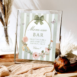 Poster Floral Vintage Sage Chá de fraldas Verde Mãe-Osa B