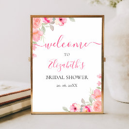 Poster Floral Watercolor Bridal Shower | Pink Rose Wall