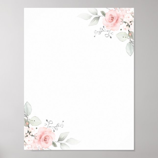 Poster Floral Watercolor Rosa Rosa VAZIO (Frente)