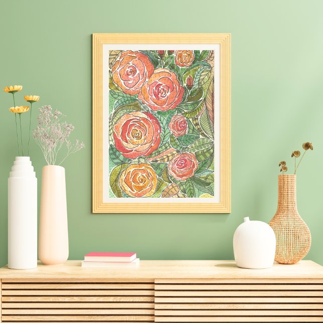 Poster Floral Watercolor Rosa Wall Art (Criador carregado)