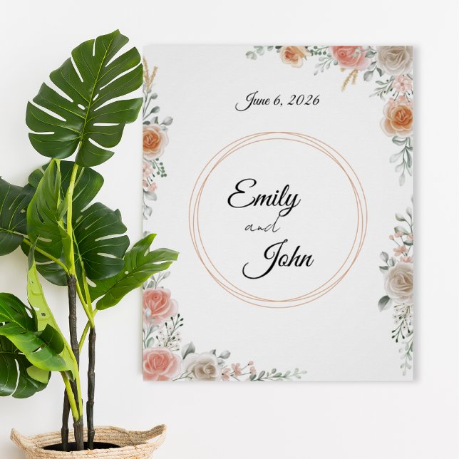 Póster Floral Wedding Poster with Names and Date (Criador carregado)