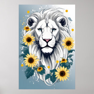 Poster Floral Willife African Safari White Lion