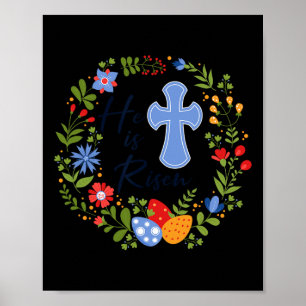 Poster Floral Wreath Ele É Risen Jesus Christian Happy Ea