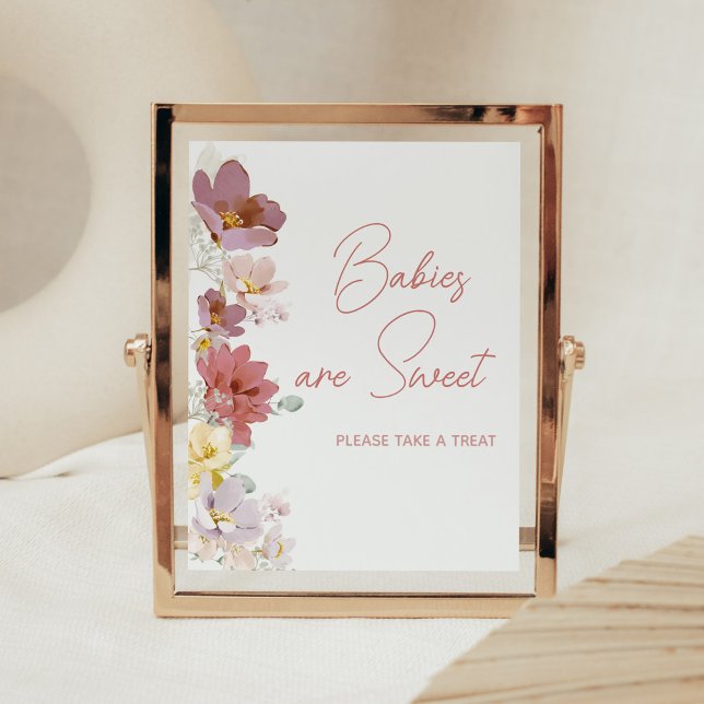 Poster Florals Baby Bloom Babies Chás de fraldas Bebês sã (Spring Wildflower Baby Shower Babies are Sweet Sign)