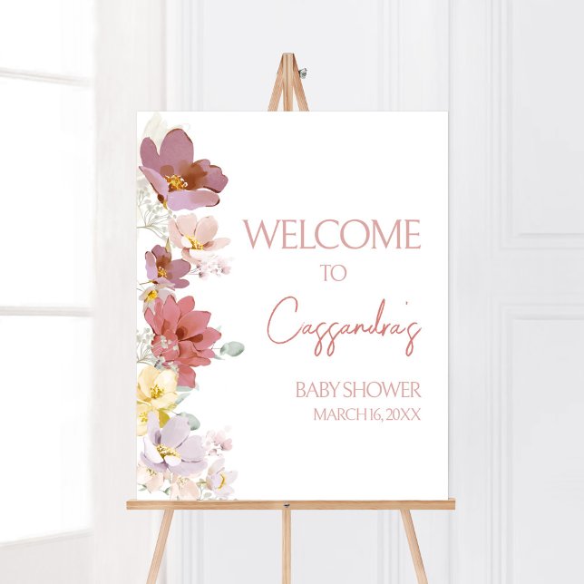 Poster Florals Baby Bloom Chá de fraldas Bem-vindo (Spring Wildflower Baby Shower Welcome Sign)