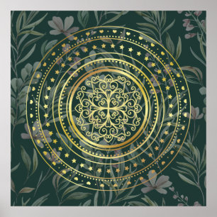 Poster Floreal floral do Ornamentado verde