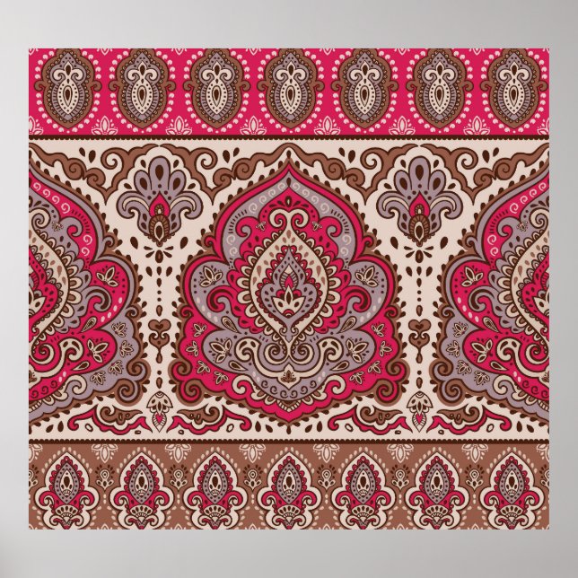 Poster Floreal paisley, padrão étnico de mandala. (Frente)