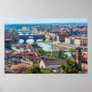 Poster Florence cityscape - Ponte Vecchio sobre o rio Arn