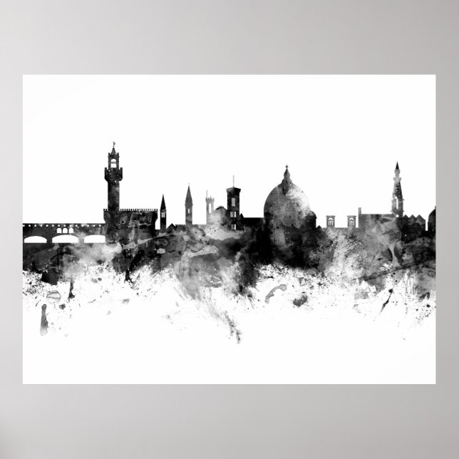 Poster Florence Itália Skyline Black White (Frente)