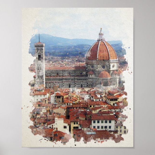 Poster Florence Itália Watercolor Art (Frente)