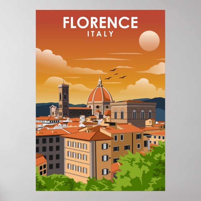 Poster Florence Italy European City Travel Illustration (Frente)