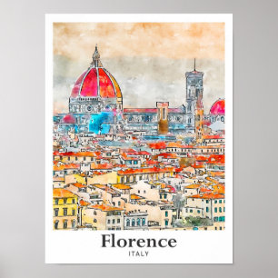 Poster Florence Italy Viagem Watercolor Sketch Drach