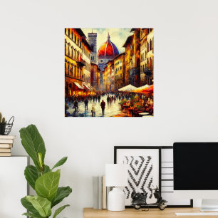 Poster Florence, rua Itália com pintura Duomo