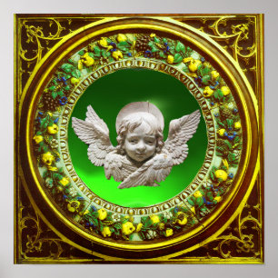 POSTER FLORENTINE RENAISSANCE ANGEL GREEN FLOREN CROWN