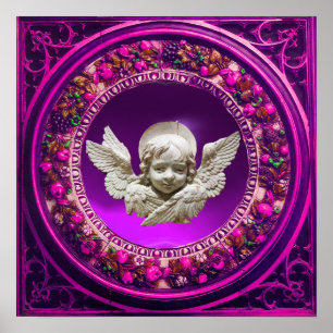 POSTER FLORENTINE RENAISSANCE ANGEL PINK FLORAL CROWN