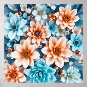 Poster Flores 3d coloridas