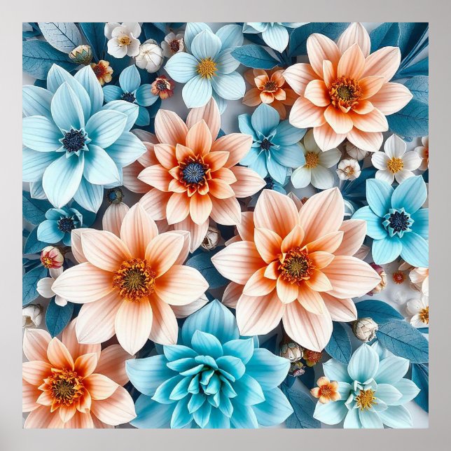 Poster Flores 3d coloridas (Frente)