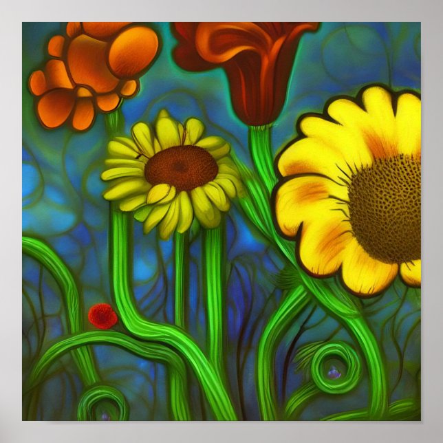 Poster Flores abstrato (Frente)