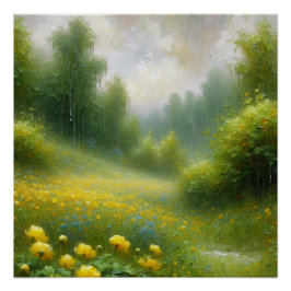 Póster Flores Amarelas em um Dia de Chuva