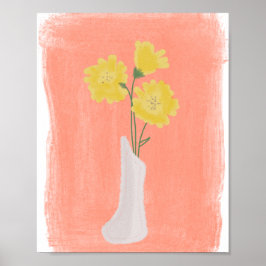 Poster Flores Amarelas em Vaso Arte Desenhada à Mão B