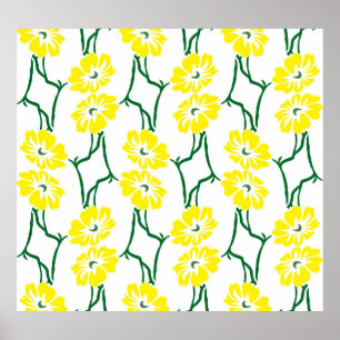 Poster Flores Amarelas: Padrão Ilustrado Sem Costura