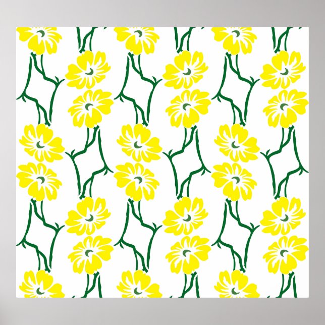 Poster Flores Amarelas: Padrão Ilustrado Sem Costura (Frente)