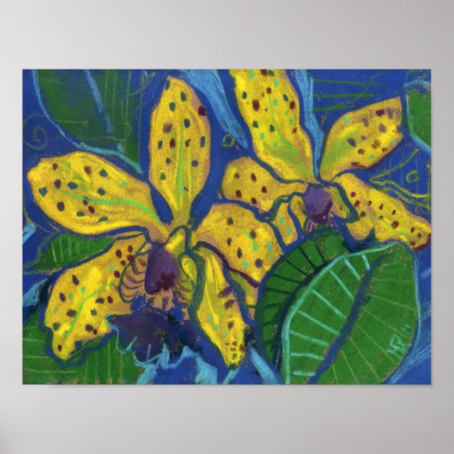 Poster Flores Amarelas, Pastel Pintura Floral (Frente)