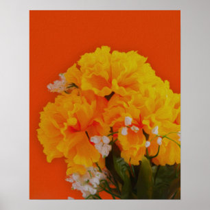 Póster Flores Amarelas Pintadas em Laranja