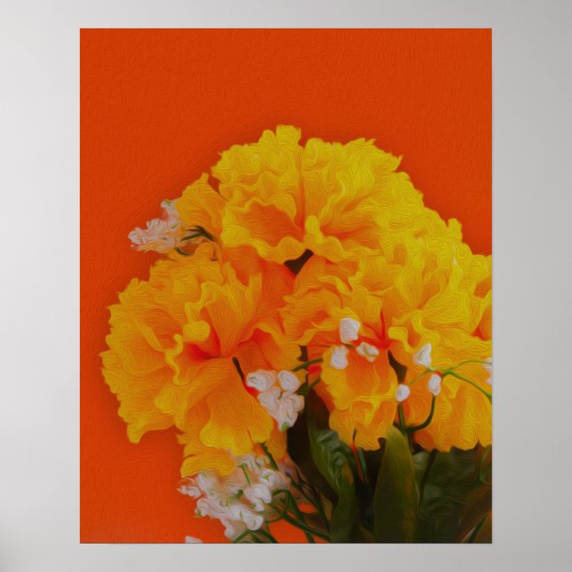 Póster Flores Amarelas Pintadas em Laranja (Frente)