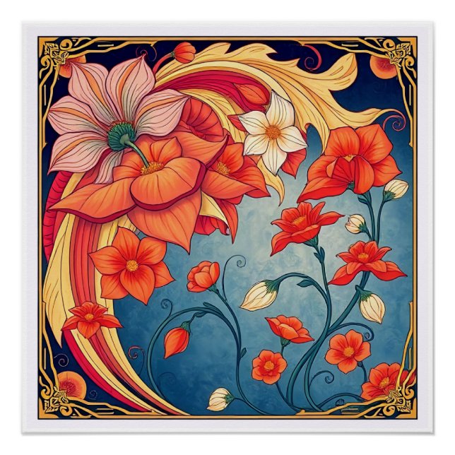 Póster Flores art nouveau (Frente)