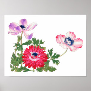Poster Flores, arte japonês vintage 16x 12