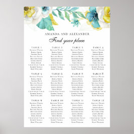 Poster Flores azuis e amarelas. Carta de assentos de casa