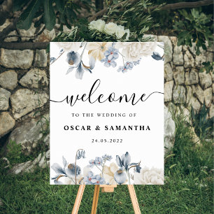 Poster Flores Azuis E Brancas Elegantes