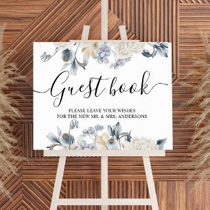 Poster Flores Azuis E Brancas Elegantes