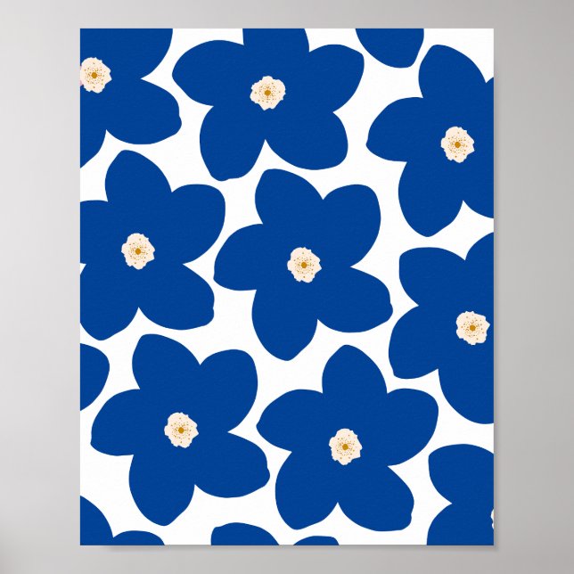 Poster Flores Azuis E Brancas Retro Florais (Frente)