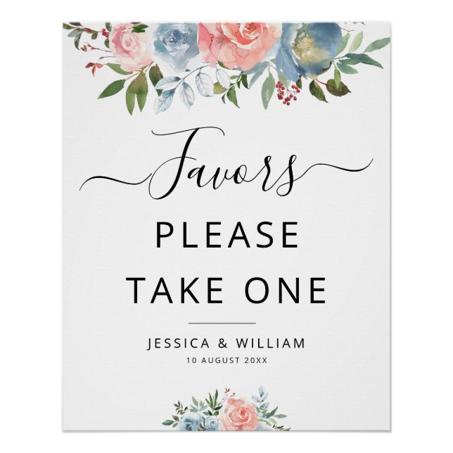 Póster Flores azuis e escamosas Sinal de favor (Frente)